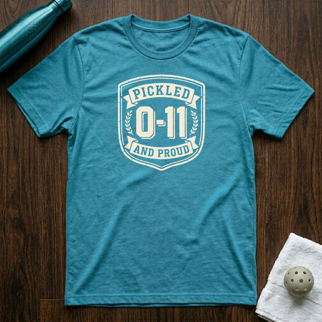 Pickled and Proud Pickleball T-Shirt in Heather Aqua