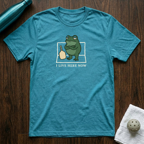 I Live Here Now Pickleball T-Shirt in Heather Aqua