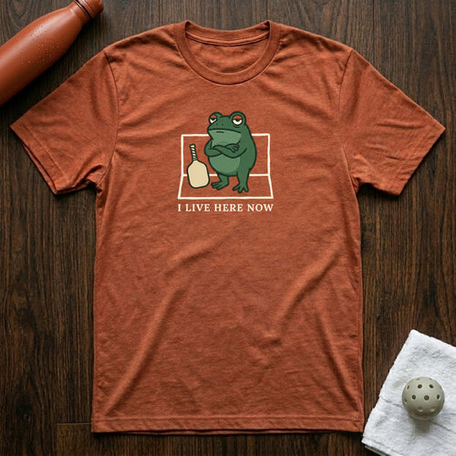 I Live Here Now Pickleball T-Shirt in Heather Clay