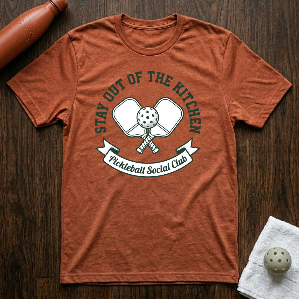 Stay Out of the Kitchen Pickleball T-Shirt in Heather Clay