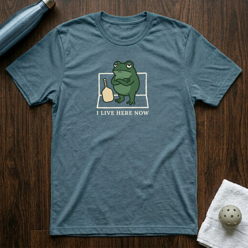 I Live Here Now Pickleball T-Shirt in Heather Deep Teal