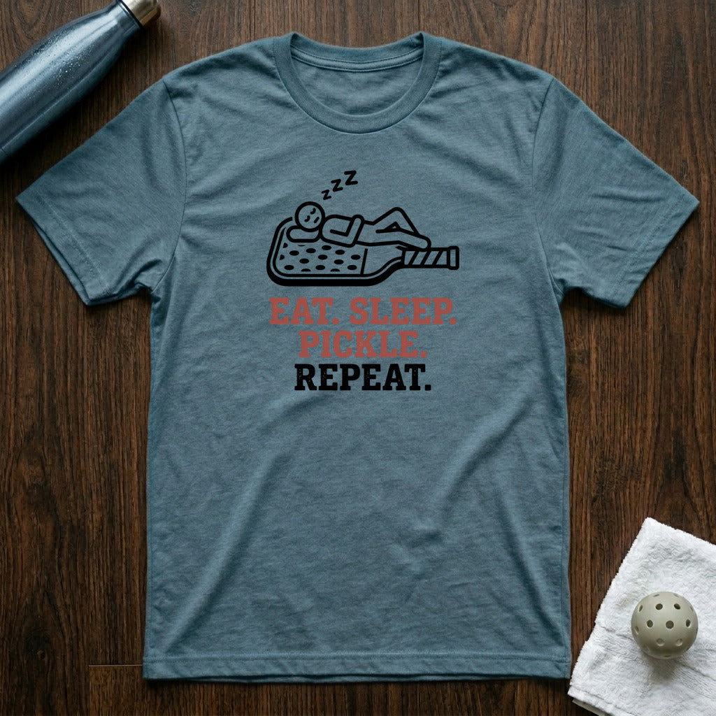 Eat Sleep Pickle Pickleball T-Shirt in Heather Deep Teal