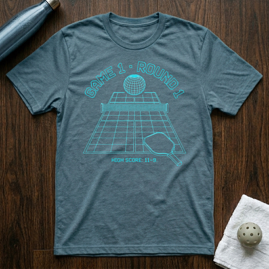 Game 1 Round 1 Pickleball T-Shirt in Heather Deep Teal