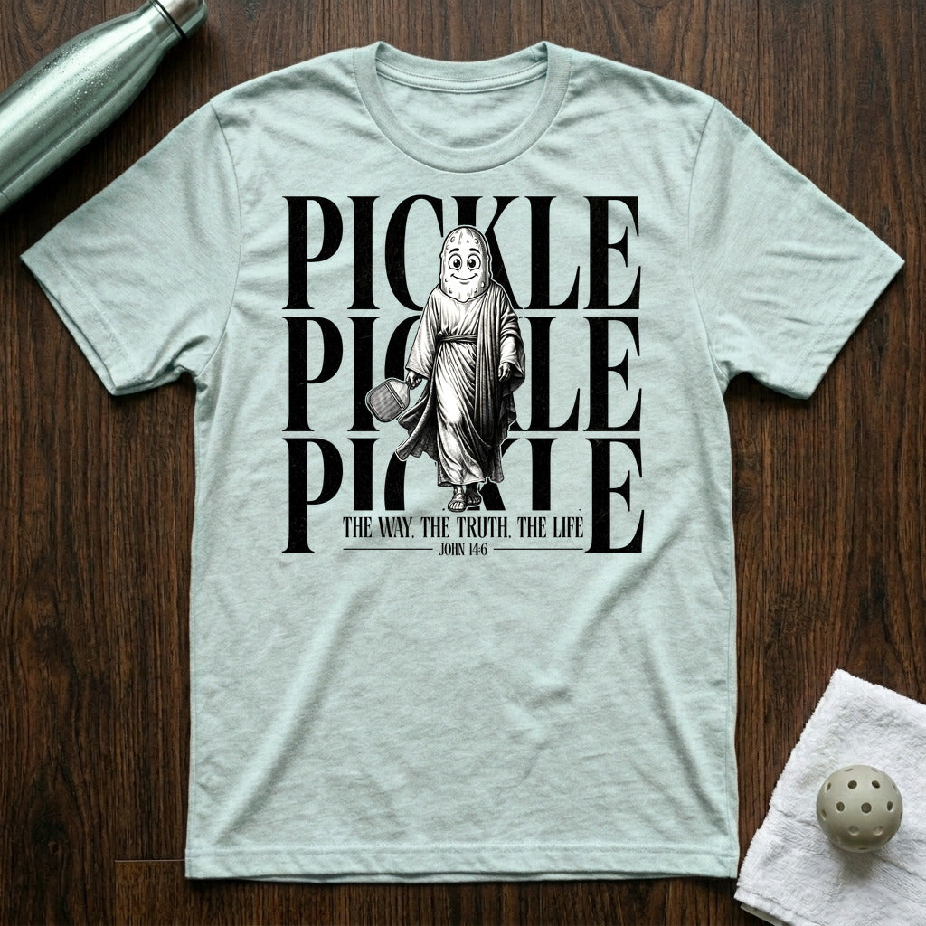 The Way, The Truth, The Life Pickleball T-Shirt in Heather Ice Blue