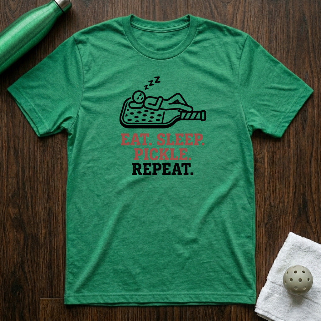 Eat Sleep Pickle Pickleball T-Shirt in Heather Kelly