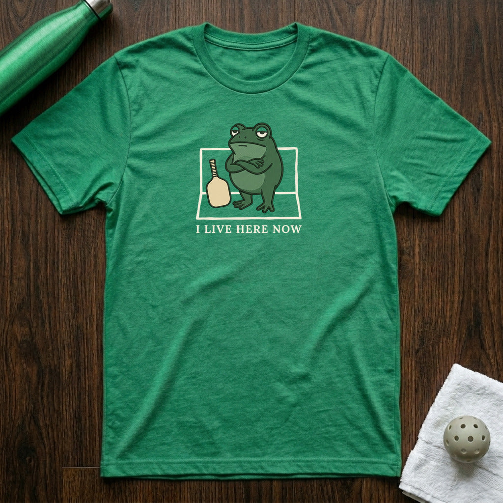 I Live Here Now Pickleball T-Shirt in Heather Kelly