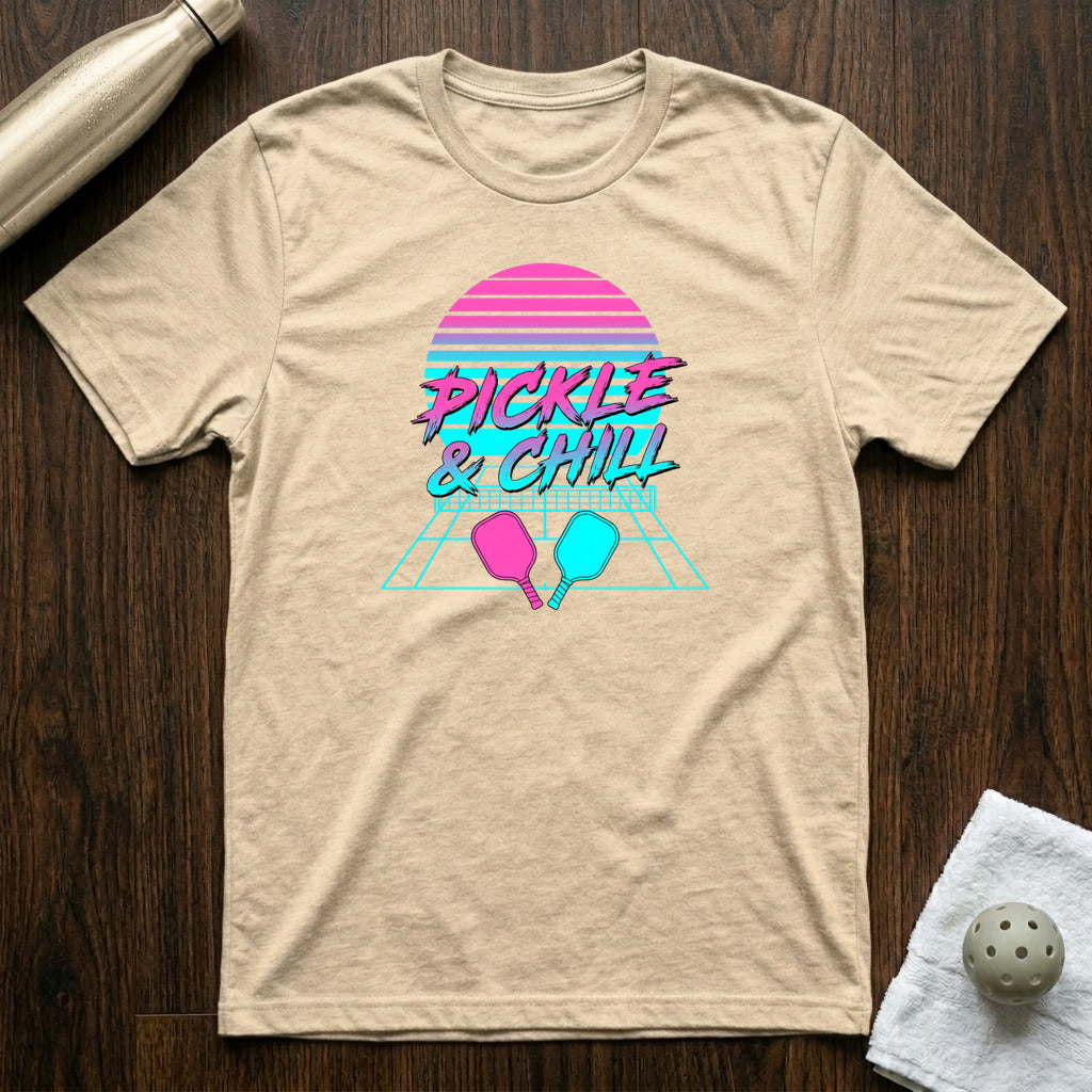 Pickle & Chill Pickleball T-Shirt in Heather Natural