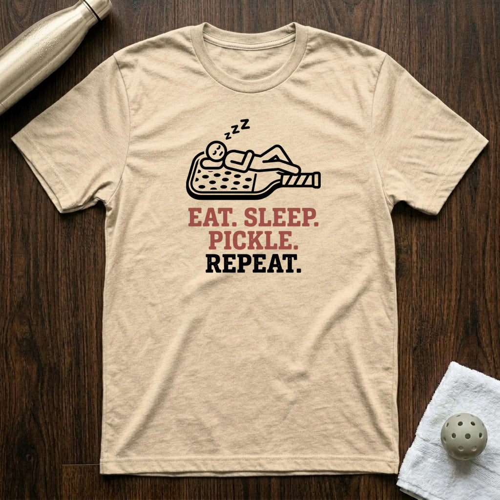 Eat Sleep Pickle Pickleball T-Shirt in Heather Natural