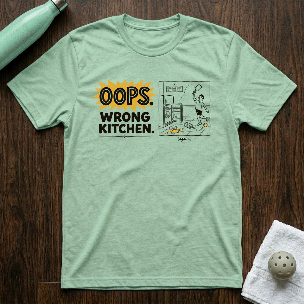Oops. Wrong Kitchen Pickleball T-Shirt in Heather Prism Mint