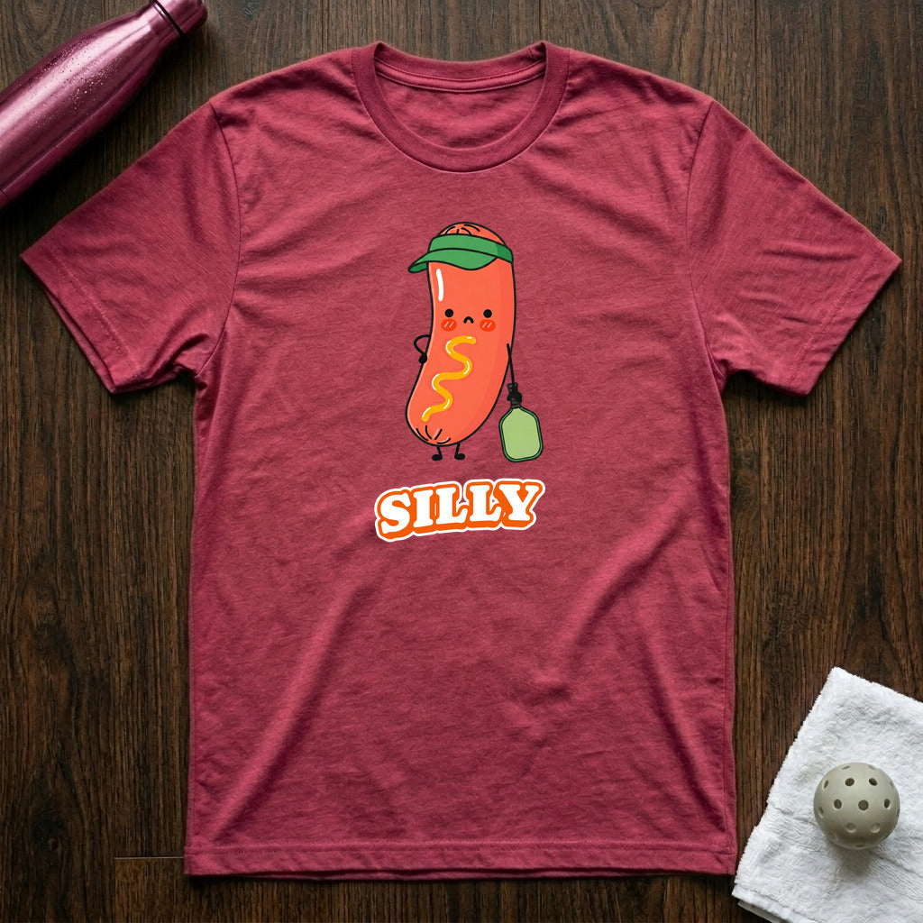 Silly Sausage Pickleball T-Shirt Heather Raspberry