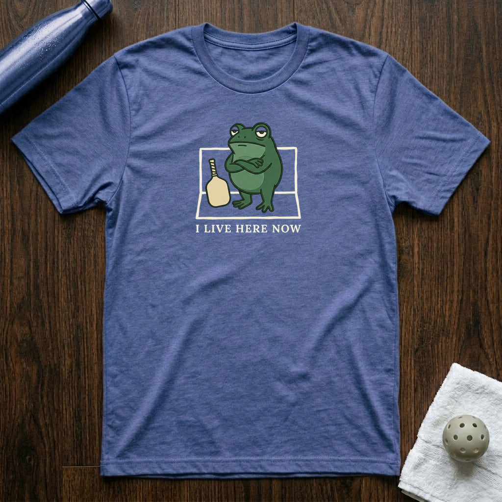 I Live Here Now Pickleball T-Shirt in Heather True Royal