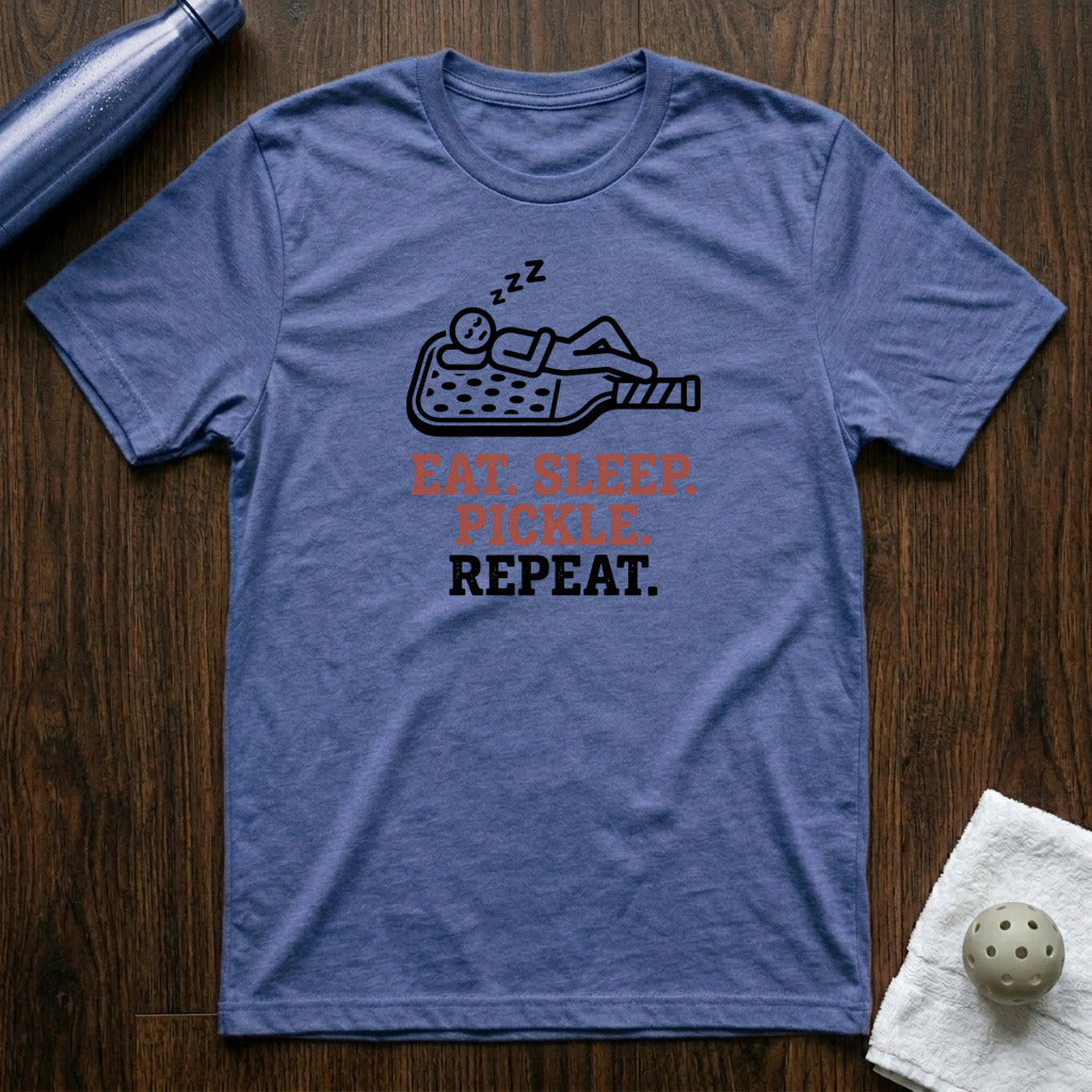Eat Sleep Pickle Pickleball T-Shirt in Heather True Royal