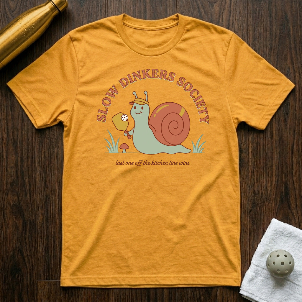 Slow Dinkers Society Pickleball T-Shirt in Heather Yellow Gold
