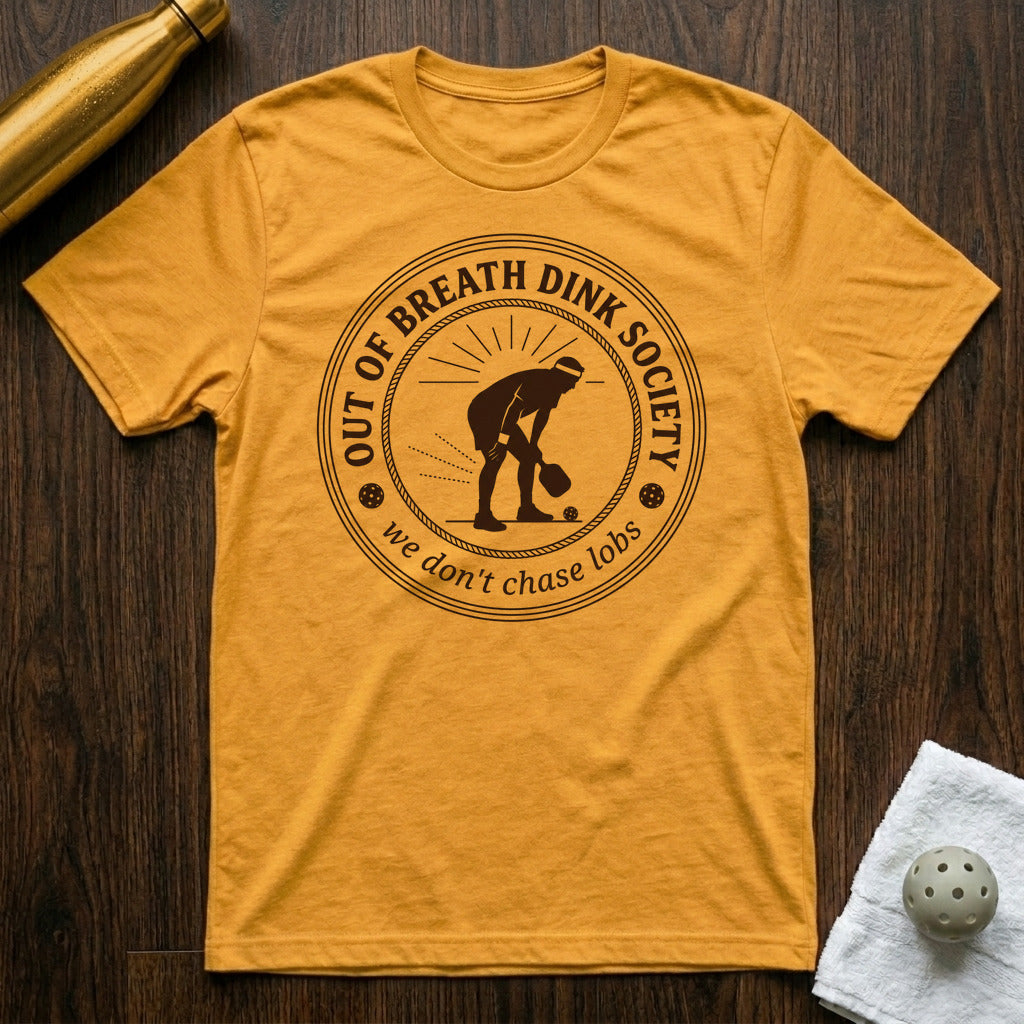 Out of Breath Dink Society Pickleball T-Shirt in Heather Yellow Gold