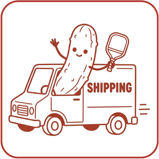 Illustration of a pickle character in a shipping truck with 'SHIPPING' text.